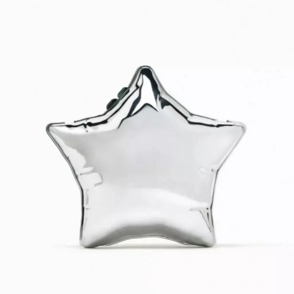 NWT Zara METALLIC SILVER BALLOON STAR SHAPED BOX CLUTCH crossbody PURSE NEW - Picture 16 of 16